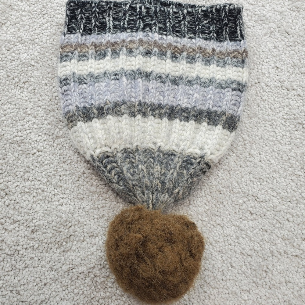 Alashan Cashmere Beanie Womens OS Gray Pom Pom Striped Knit Hat Cozy Ski